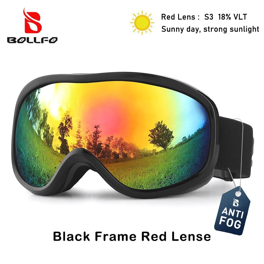 BOLLFO Snowboard Goggles Dual Lens Anti-Fog UV400 Ski Goggles for Men Women TPU OTG Skiing Snowmobile Glasses for Adult Youth