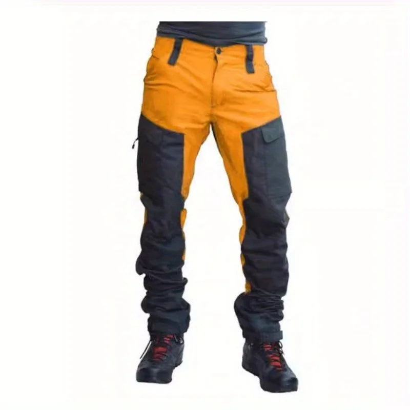 Multi-Pocket Color Blocked Men’s Pants - Slim-Fit Outdoor Motorcycle Casual Work Trousers
