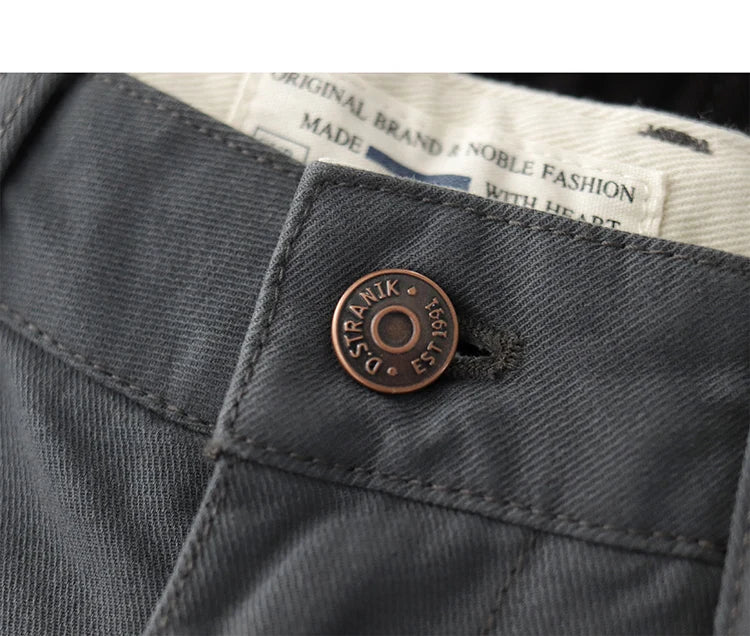 Straight pants American casual Chino cargo retro simple beige white khaki cotton casual pants for men