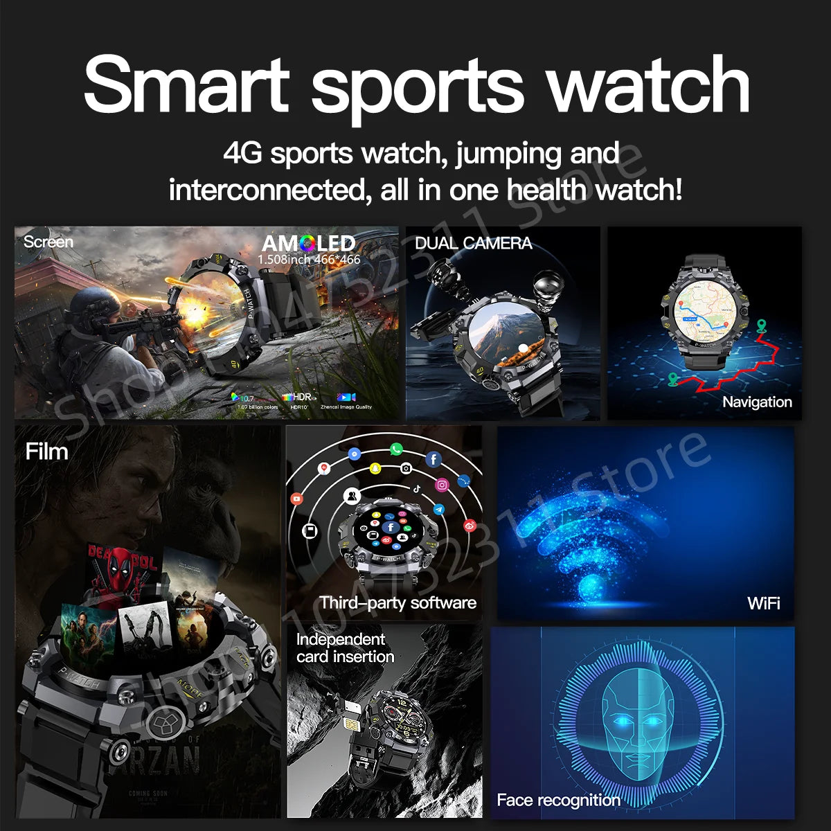 P-Watch 5g Full Netcom Smartwatch 1.508 inch Amoled HD Screen inset 4g/5g Sim Card GPS WIFI IP68 Waterproof Swimming Smart Watch