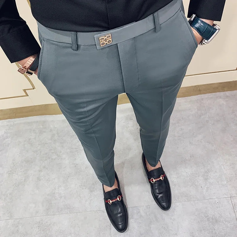 Spring 2025 Mens Casual Slim Fit Dress Pants Streetwear Suit Pants Men High Quality Office Pants All Match ankle Length Trousers