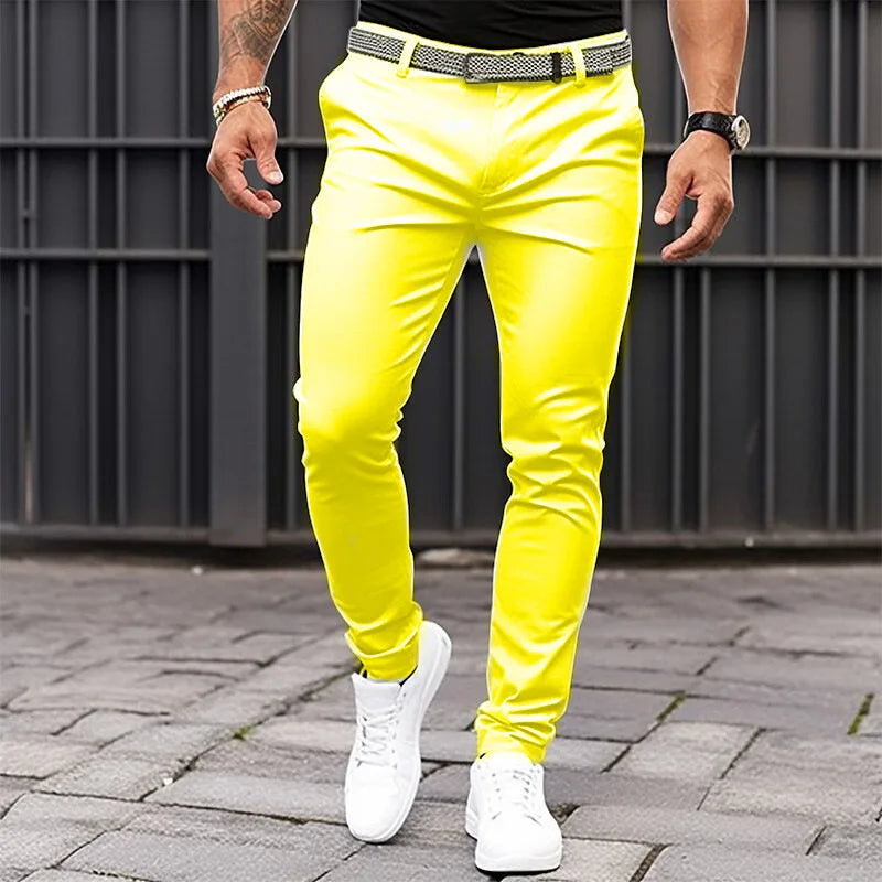Men's Solid-color Slim-fit Pants with Front Pockets and Zippers for Business Casual Wear with Tapered Bottom Pants Men