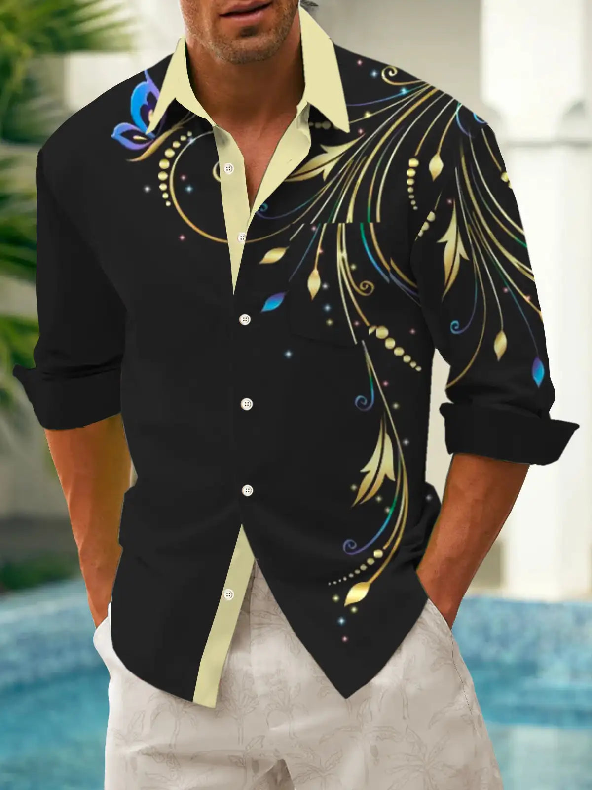 Men's shirts, button down shirts, casual shirts, spring and summer, printed long sleeves Tops fashion comfortable Men Clothing