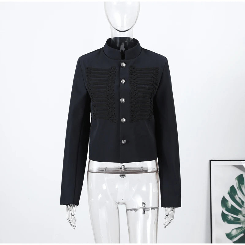 Unique Oblique Button Military Jacket Women Vintage Asymmetry Cropped Napoleon Jackets Lady New Fashion Street Spring Outwear