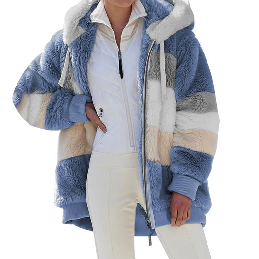 Oversized Jacket for Women Coat 2025 Autumn Winter Warm Plush Pocket Hooded Streetwear Loose Lady Zipper Cashmere Outerwear Coat