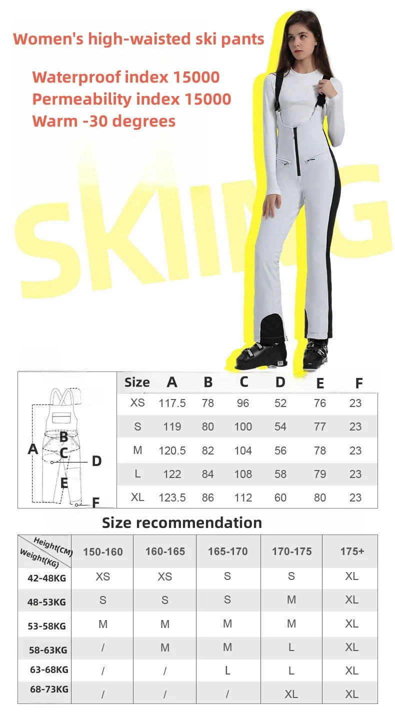 2024 Gsou Snow Winter Ski Pant Women Snowboard Strap Trouser High Waist Elastic Windproof Waterproof Thicken Thermal for Outdoor
