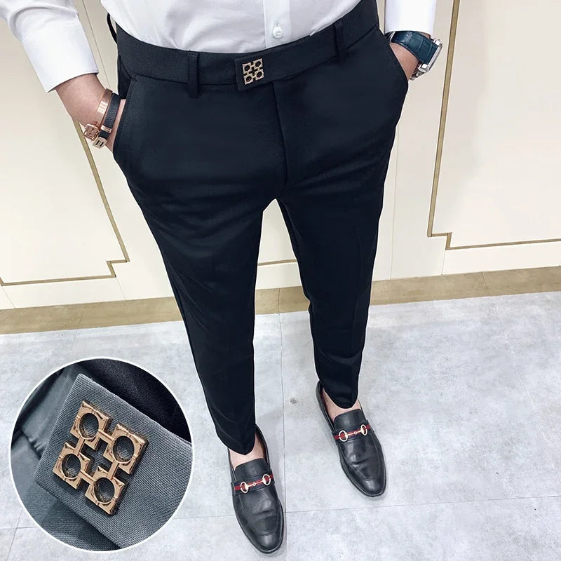 Spring 2025 Mens Casual Slim Fit Dress Pants Streetwear Suit Pants Men High Quality Office Pants All Match ankle Length Trousers