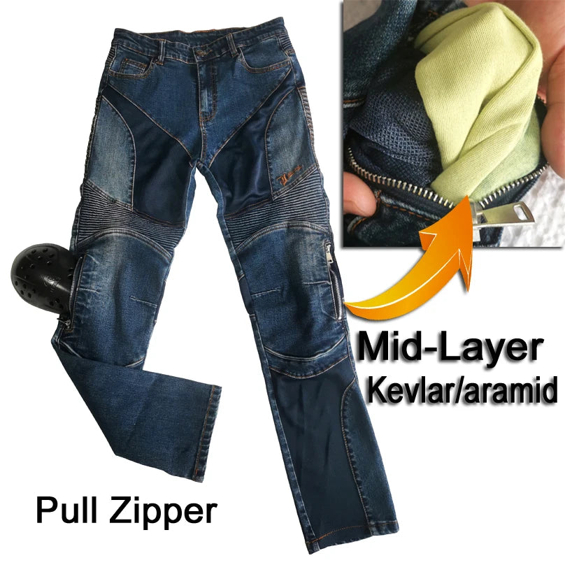 Kevlar Motorcycle Jeans Men Summer Riding Pants Blue Abrasion Resistant Windproof Dirt Bike Trousers Protective Gear