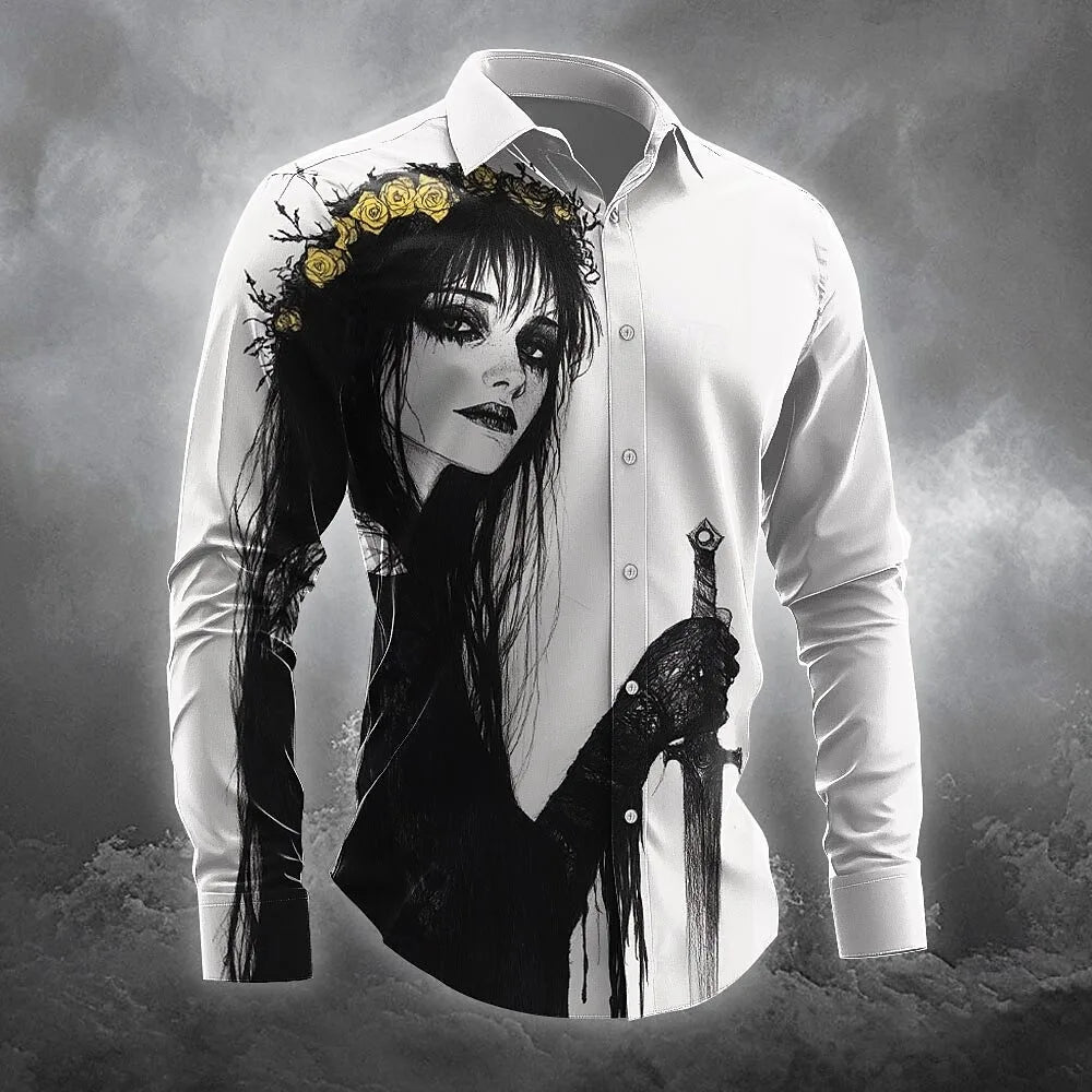 Halloween Pumpkin Head 3D Printed Men's Long Sleeve Shirt Fashion Button Skull Top New Men's Casual Flap-Collar Shirt