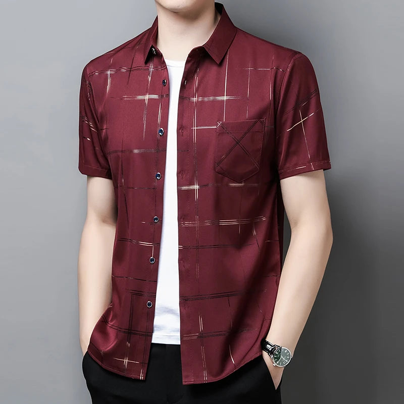 Men's Business Casual Short Sleeve Shirt New No Iron Wrinkle Resistant Top Easy Care Comfortable Fit for Office And Work