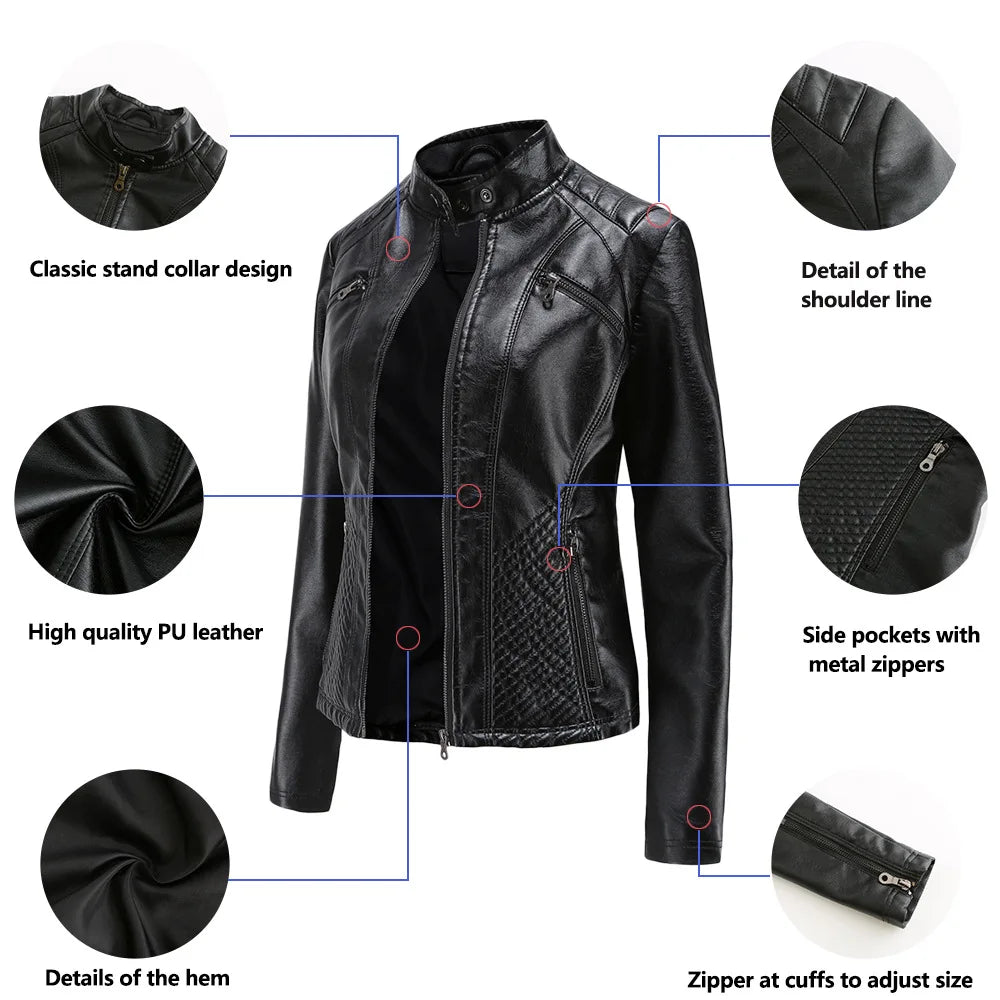 2026 New Lavender Purple Women's Long Sleeve PU Jacket, Fashion Motorcycle Leather Jackets, Red Coat, Black Outerwear.