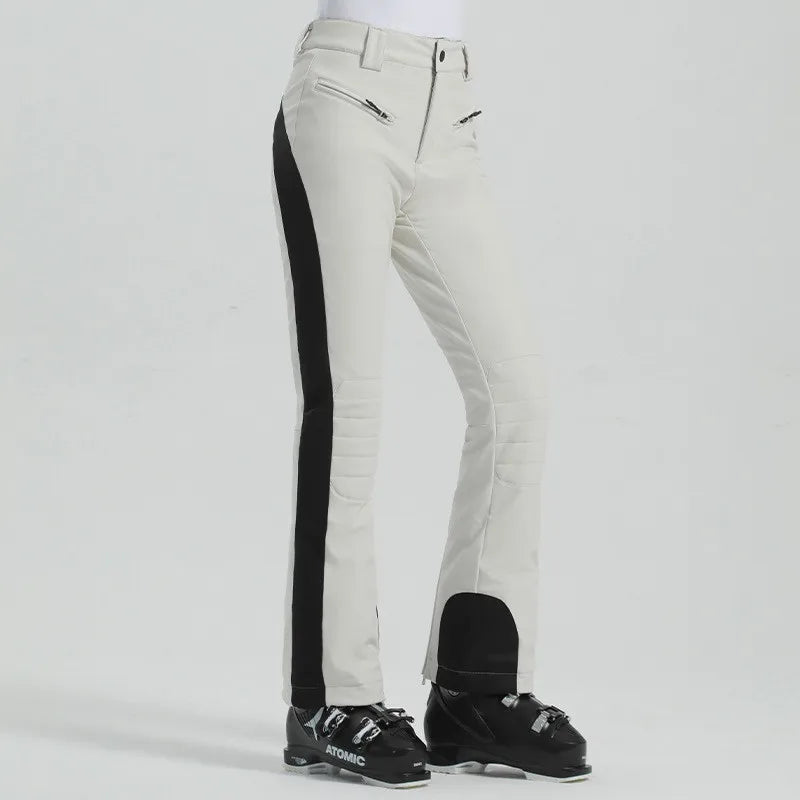 Women Ski Pant Elastic Snowboard Trouser Windproof Waterproof Breathable Thicken Thermal Zipper Snowboard Wear for Winter Sport