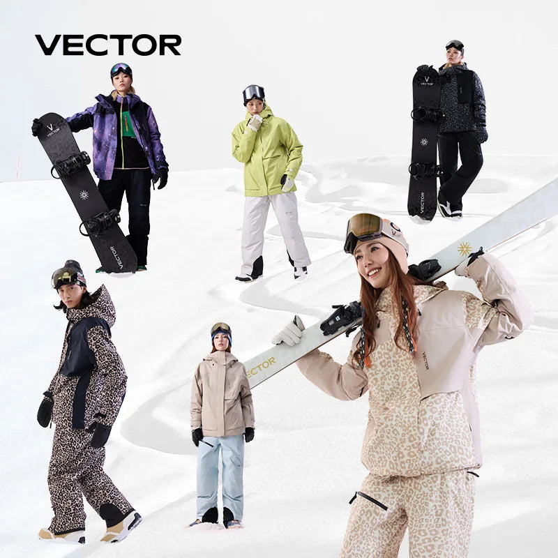 VECTOR Men Women 3L Cotton Ski Jacket Ski Pants Warm Windproof Winter Overalls Waterproof Outdoor Sports Clothing Snowboard
