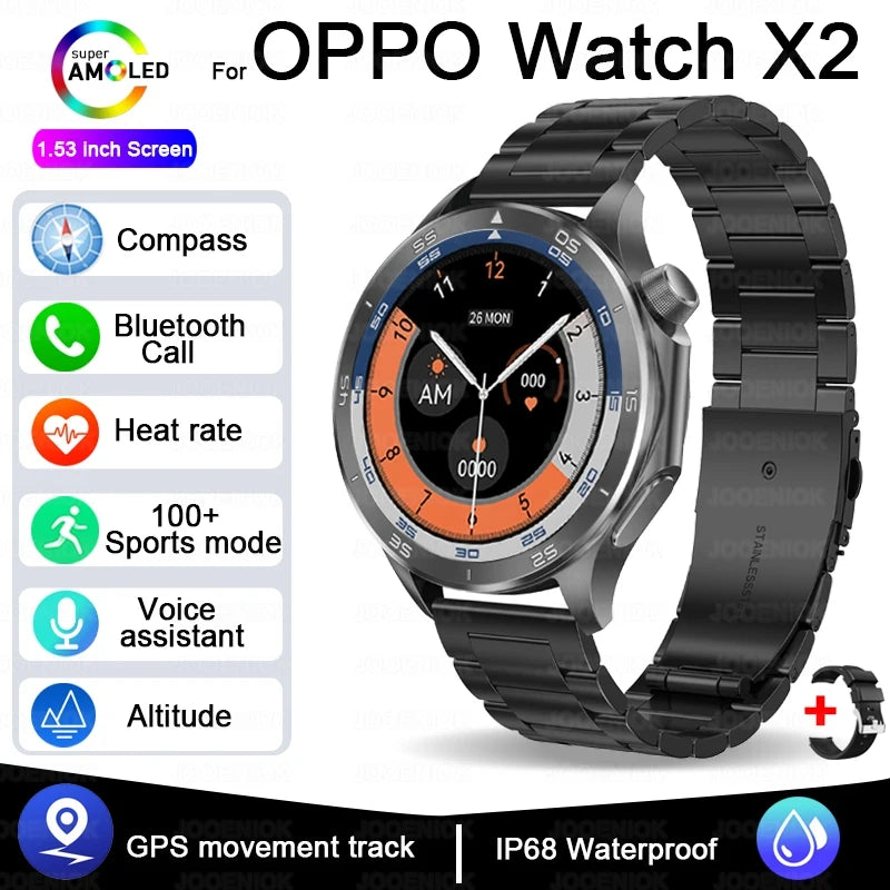 2025 New OPPO X2 Smart Watch Men's GPS Sports IP68 Waterproof Compass Heart Rate Blood Oxygen Bluetooth Call Smartwatches IOS