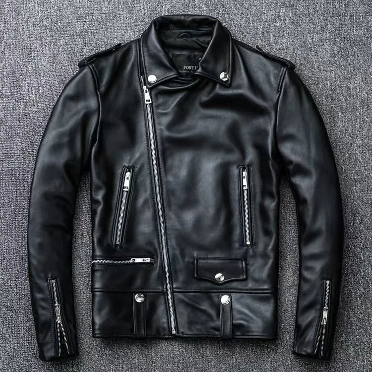 2026 Men's Lapel Oblique Zipper PU Locomotive Leather Jacket, Autumn, New Casual Versatile Slim Fit, Leather Jacket