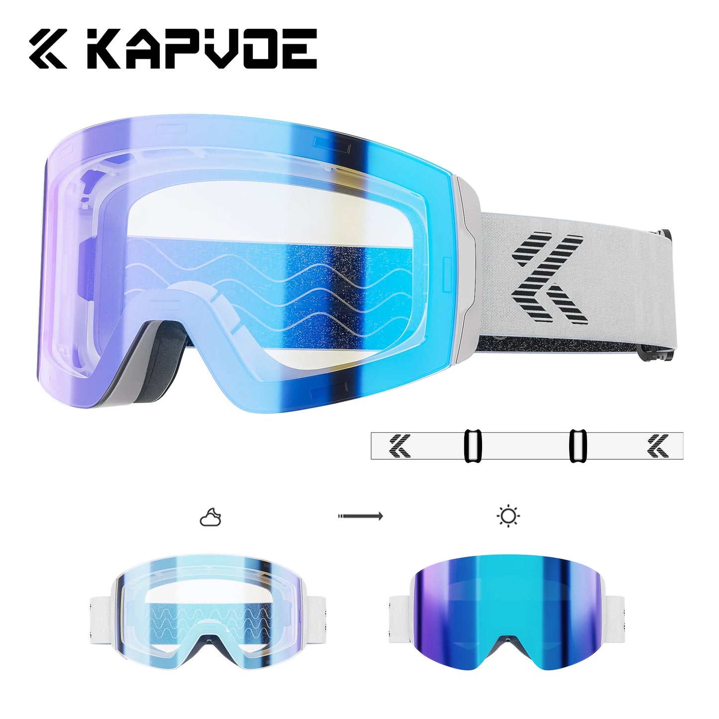 KAPVOE New Outdoor Photochromic Ski Goggles Magnetic Anti-fog Ski Glasses Winter Sports Skiing Snowboard Men Women UV400 Snow