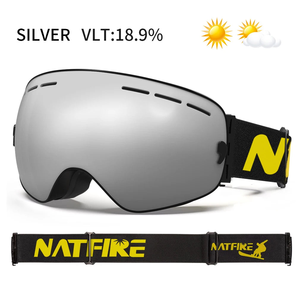 Ski Goggles Pro 100% UV400 Protection Anti Fog Interchangeable Lens Skiing Glasses Snowboard Snow Goggles for Men Women Natfire