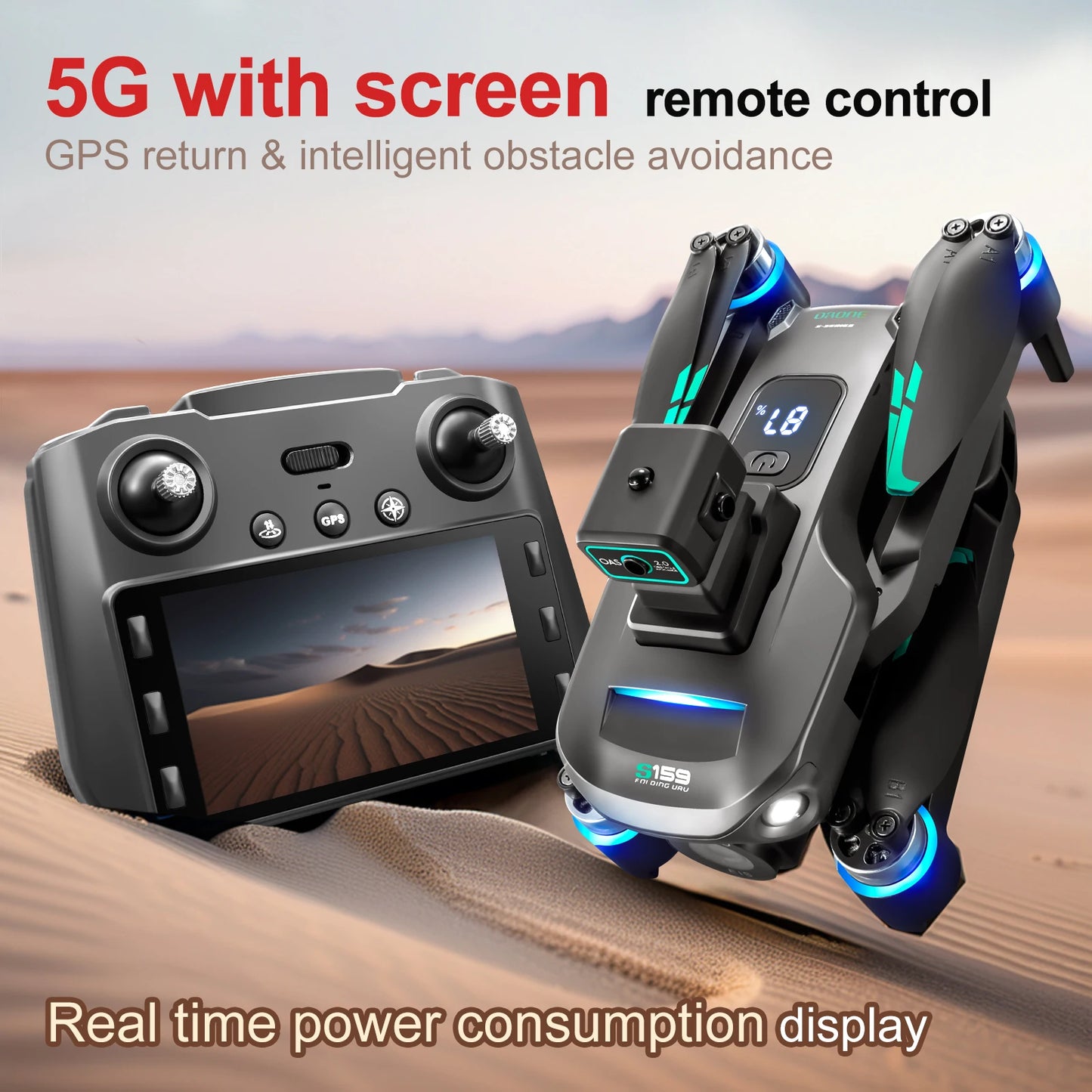 S159 GPS Drone Professional 360° Obstacle Avoidance Brushless 8K HD Dual Camera With Screen 5G WIFI FPV Dron Foldable Quadcopter
