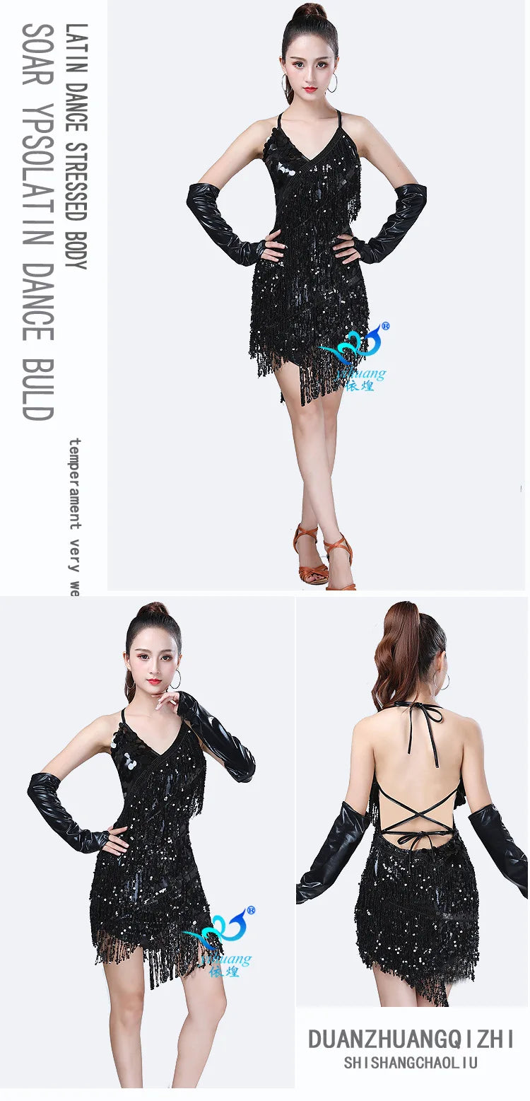 1pcs/lot woman sequin tassel latin dancing dress sexy latin dress latin salsa dresses fringe dress
