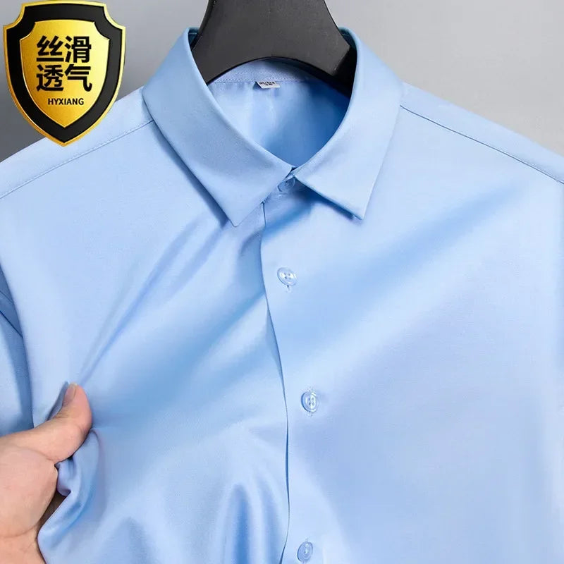 S-6XL White Shirt Men's Spring and Autumn Business Dress Non iron Korean Fit Anti wrinkle Solid Color Shirt