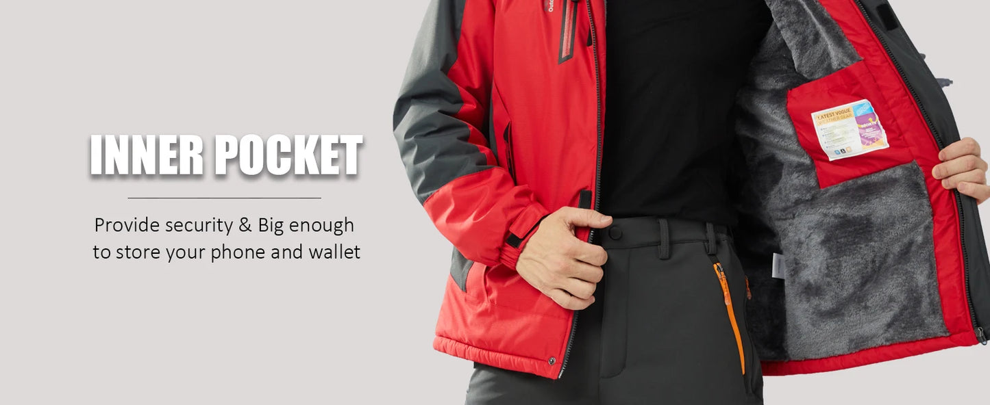TACVASEN Men's Fleece Lined Skiing Jacket Windproof Detachable Hood Winter Thicken Warm Parkas Waterproof Outdoors Working Coat