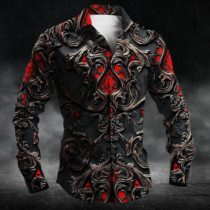 2024 Fashion Men's Collar Button Long Sleeve Shirt New 3D Printed Gradient Pattern Men's Shirt Casual Design Clothing Top