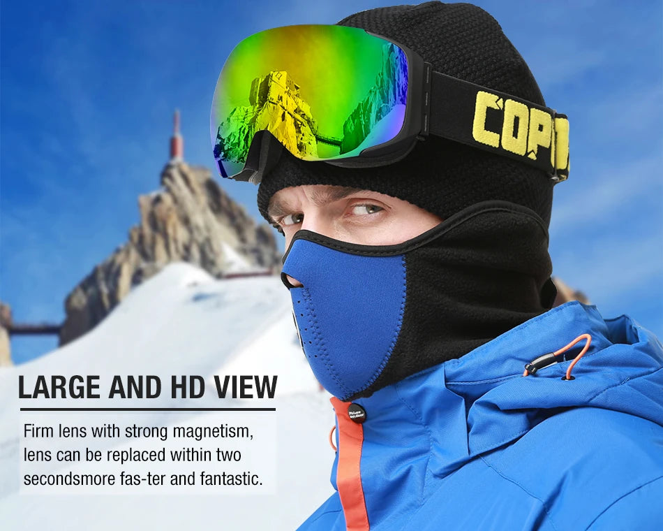 COPOZZ Magnetic Ski Goggles Men Women UV400 Protection Anti-Fog Ski Mask Outdoor Sport Snowboard Skiing Eyewear Adult