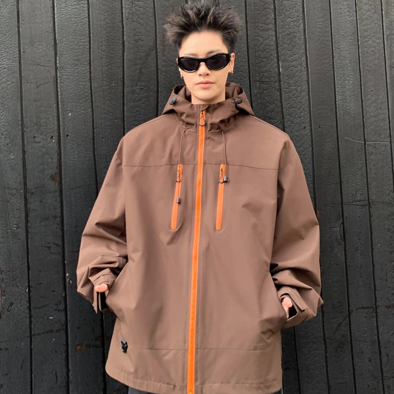 Gorpcore Waterproof Jacket Mens Couple's Ski Oversized Zipper Pocket Windbreaker Autumn High Quality Travel Camping Hooded Coats