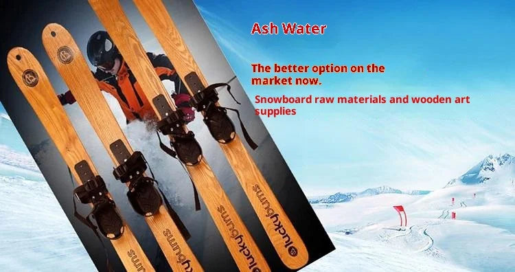 Natural Ash Wood Twin Tip Alpine Skis Adults Kids Vintage Wooden Skis Stylish High Quality Display Ready Snow Snowboard