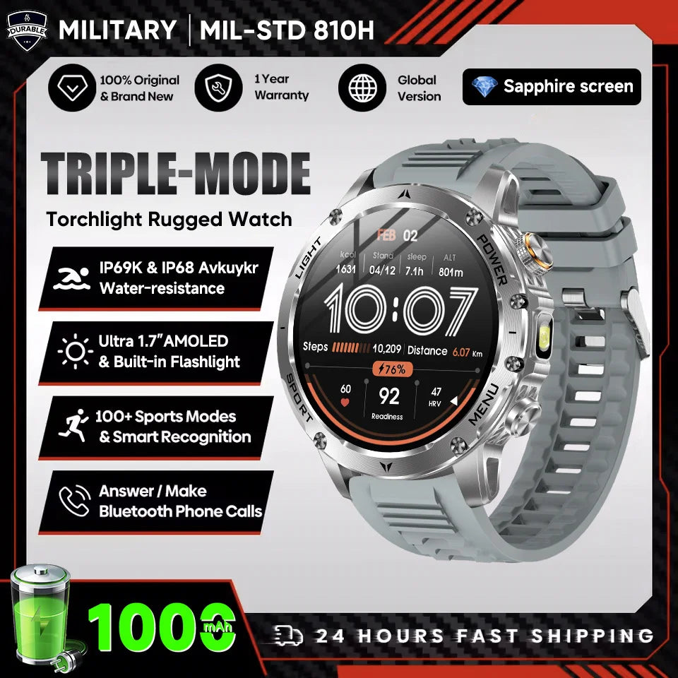 2025 Men 1.7-inch AMOLED Screen Smart Watch 1000mAh Battery Heart Rate Bluetooth Call NFC GPS Tracker Sports Fitness Watches New