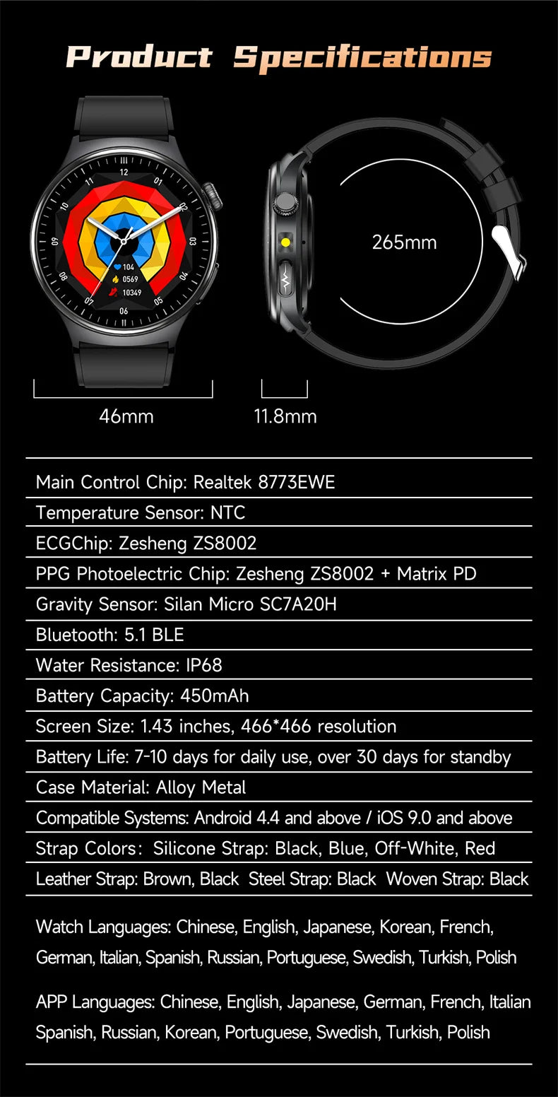 2026New Health Diagnosis Smart Watches Men Sport ECG Heart Rate Blood Pressure Uric acid Waterproof Smartwatches For Men women