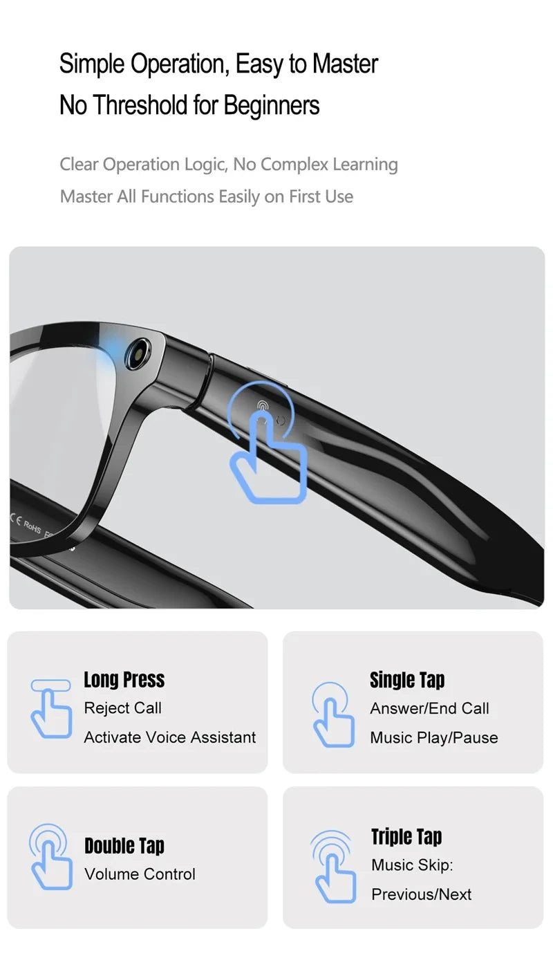 6K HD AI Smart Glasses Photochromic Multifunction Bluetooth Calling Voice Assistant Music Player Translate Camera Glasses 2025
