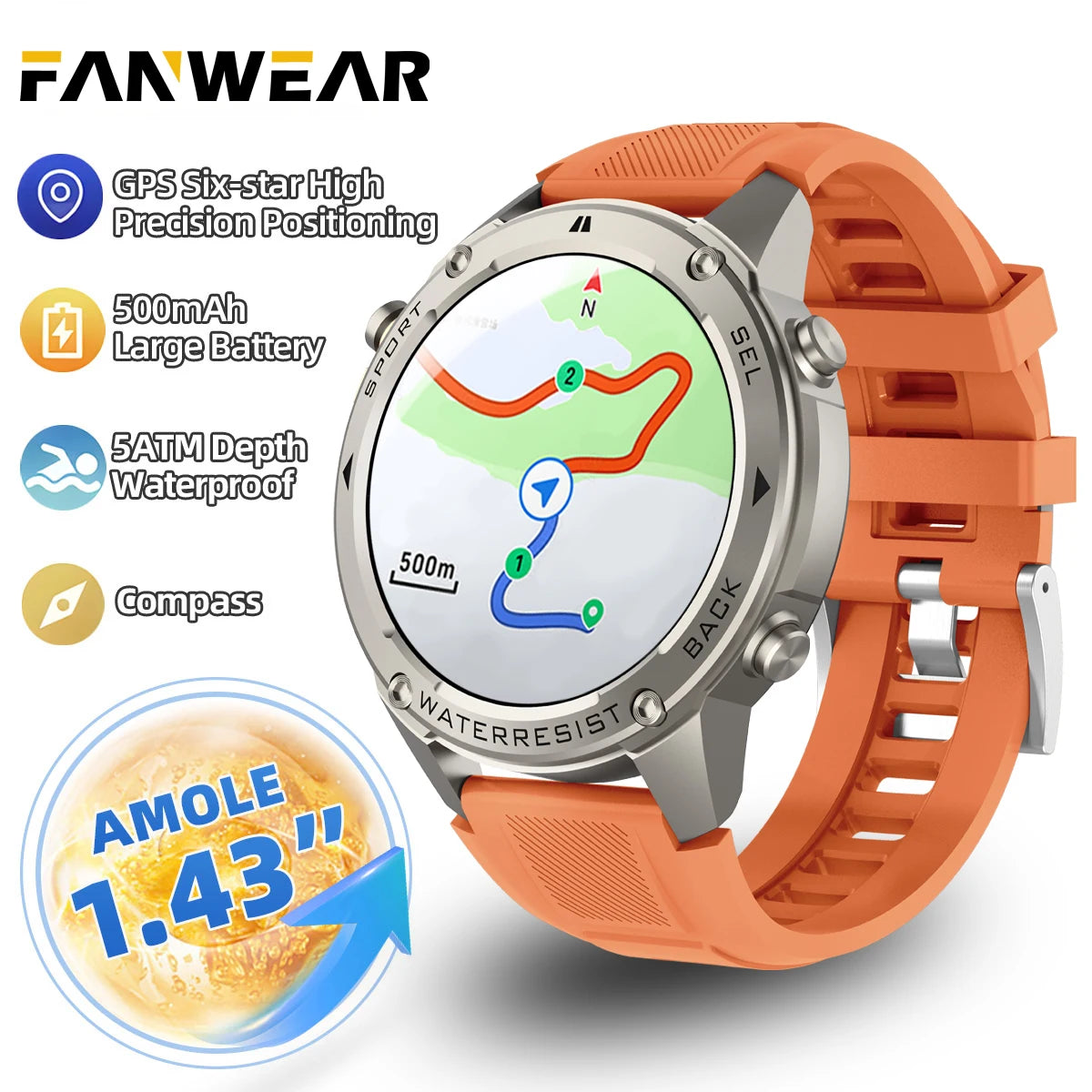 For Xiaomi Huawei Men GPS SmartWatch 2024 New Bluetooth Call 1.43inch AMOLED Compass 500mAh Battery 10ATM Waterproof Smart Watch