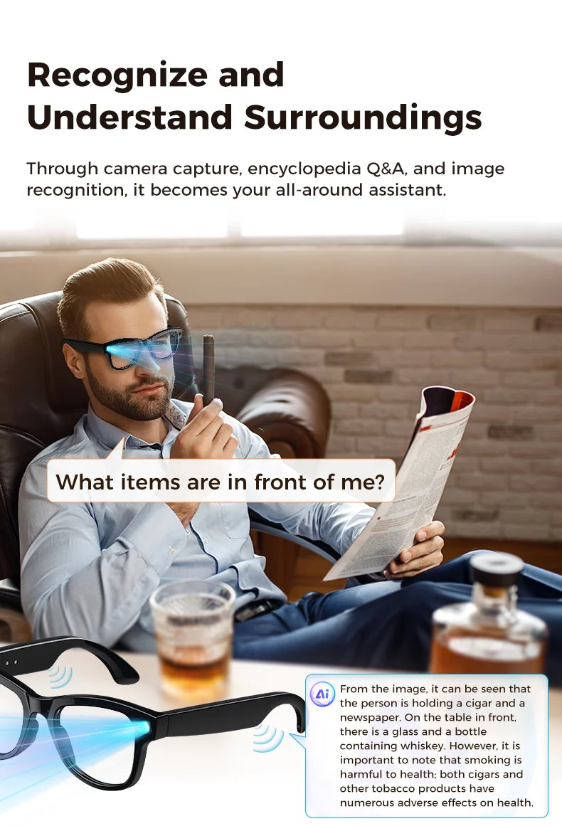 2025 New Travel Study Smart Glasses Men 800W HD Pixel Camera Video Recording WIFI Transmission Adjustable Prescription Glasses