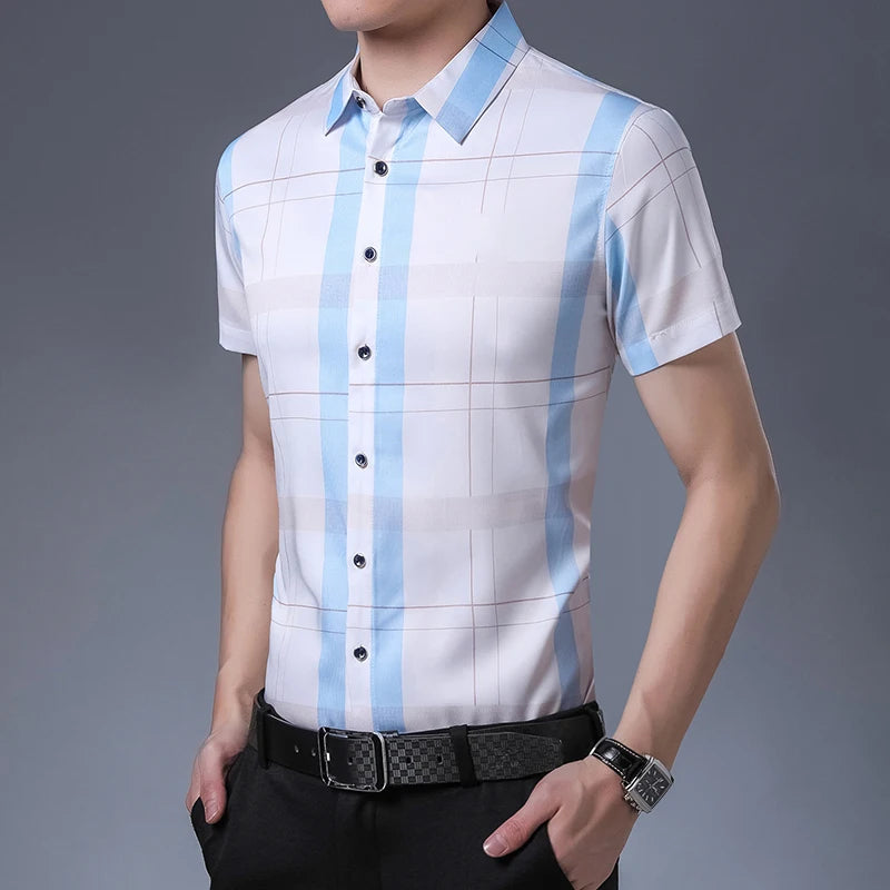New Men's Casual Printed Short Sleeved Lapel Shirt for Summer Fashion Comfort No Ironing Wrinkle Resistant Top