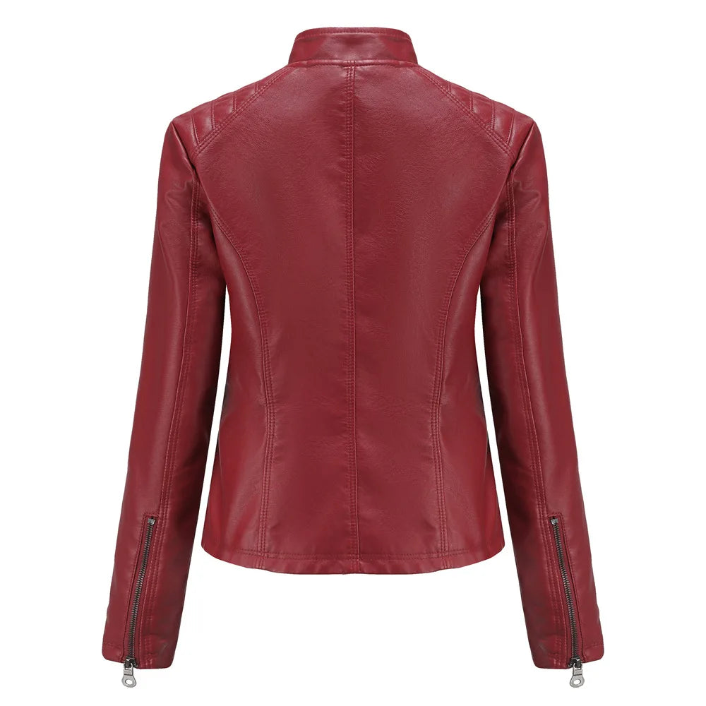 2026 New Lavender Purple Women's Long Sleeve PU Jacket, Fashion Motorcycle Leather Jackets, Red Coat, Black Outerwear.