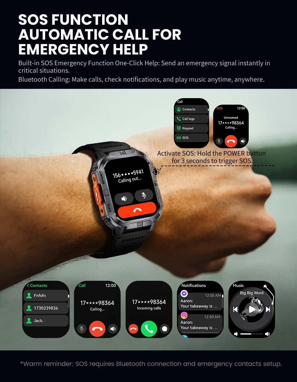 2026 New Outdoor Military Men's Smartwatch Is Equipped With GPS LED Lighting, A Compass, Wireless Communication, IP68 Waterproof