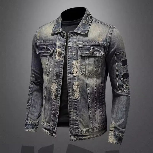 Spring  Autumn New Fashion Trend Ripped Vintage Jeans Jacket Men's Casual Loose Comfortable High Quality Denim Coat