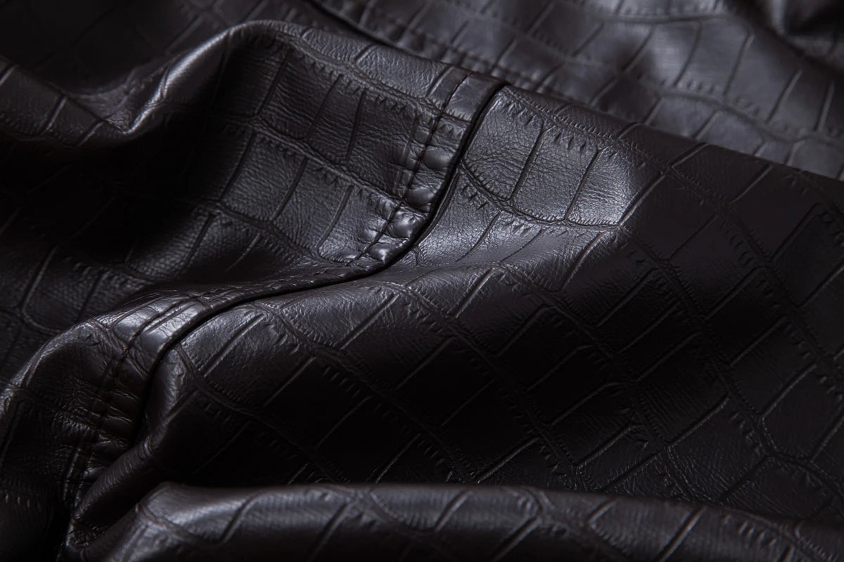 Men's faux crocodile PU leather jacket with vintage lapels