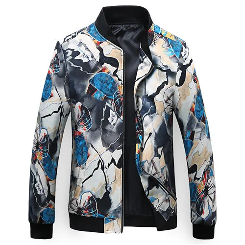 New Men Long Sleeved Baseball Collar Casual Sports Jacket Fashion Male Daily High Street Flower Coats