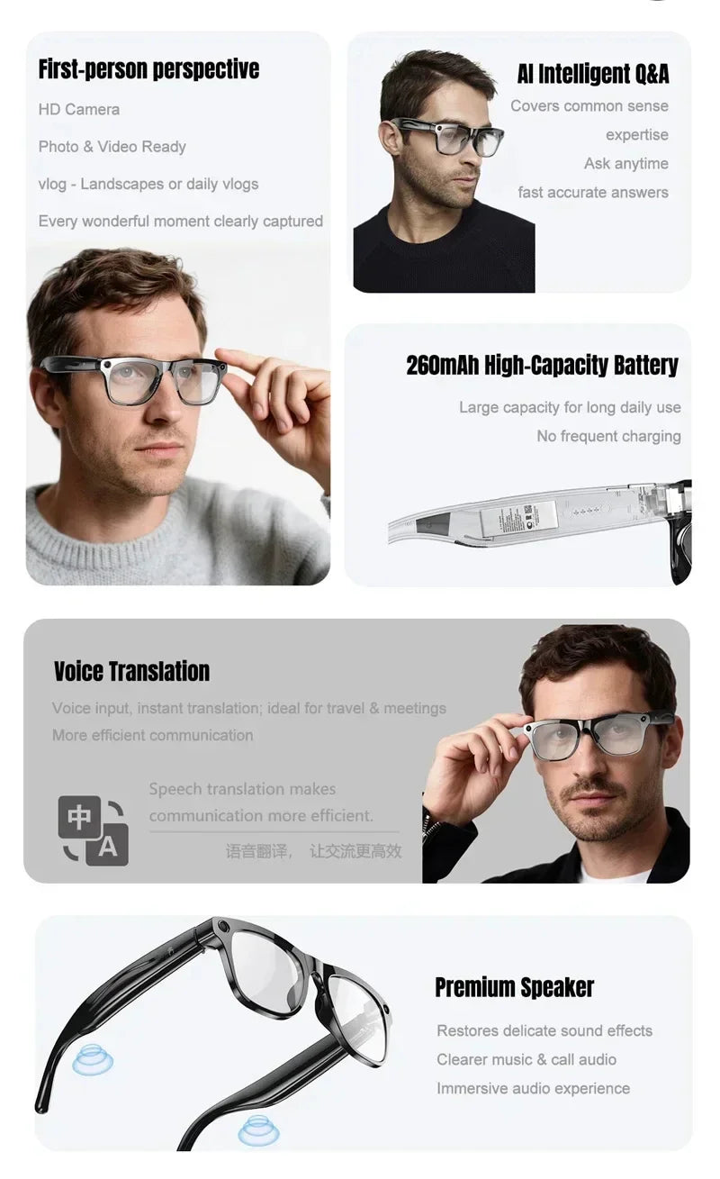 Lenovo 8K HD AI Smart Photochromic Glasses 4K Multifunctional Camera Bluetooth Call Voice Assistant Music Player Translate