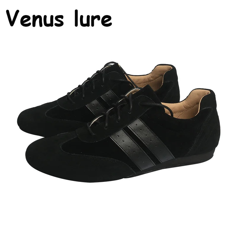 Venus lure Lightweight Dance Sneakers Men Leather Black Suede Sole Unisex Dance Shoes Practice Indoor Shoes for Dancing
