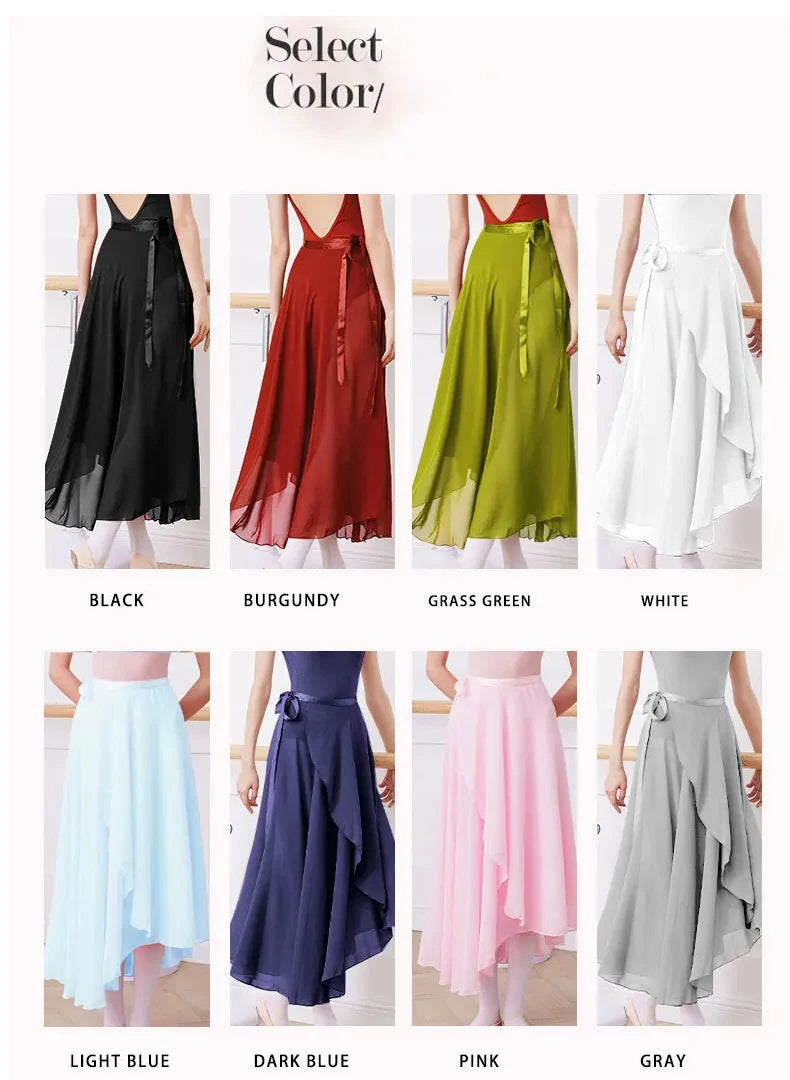 Adults Women Ballet Dance Skirts Long Chiffon Dance Skirts Lyrical Soft Ballet Dress Black Burgundy Translucent Dance Costumes
