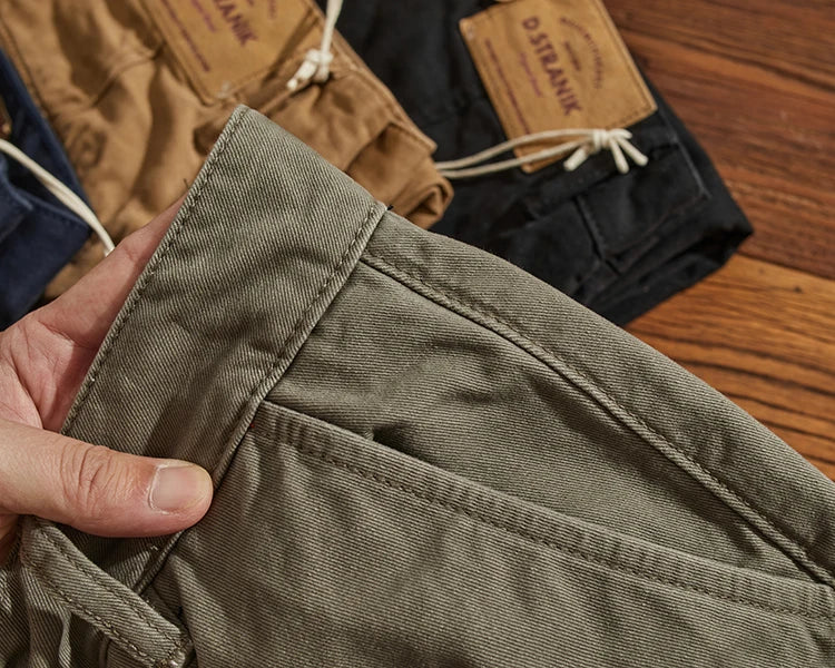 May Khaki American retro simple cargo pants men's heavy chino casual pants straight leg all matching tapered pants