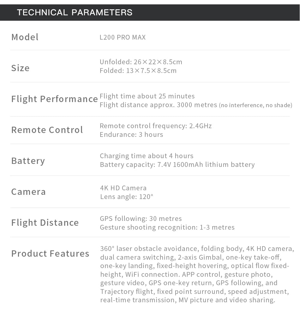 L200 PRO MAX Drone 4K HD Profesional GPS Brushless MotorQuadcopter 2-Axis Gimbal FPV 360°  laser Obstacle Avoidance RC Drone