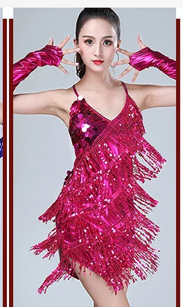 1pcs/lot woman sequin tassel latin dancing dress sexy latin dress latin salsa dresses fringe dress