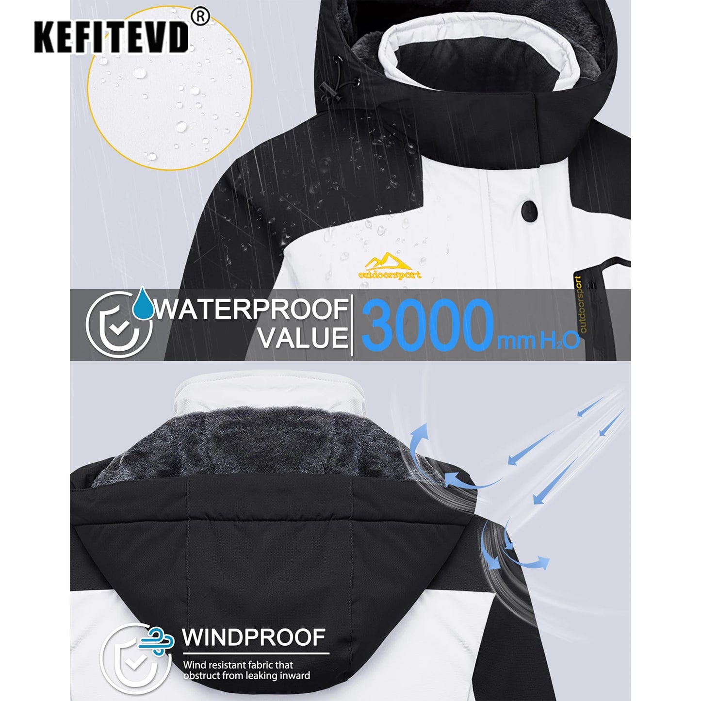 KEFITEVD Women's Winter Heavyweight Snowboard Skiing Jacket Outdoor Thermal Warm Hiking Jackets Coats Windbreaker Outwear Casual