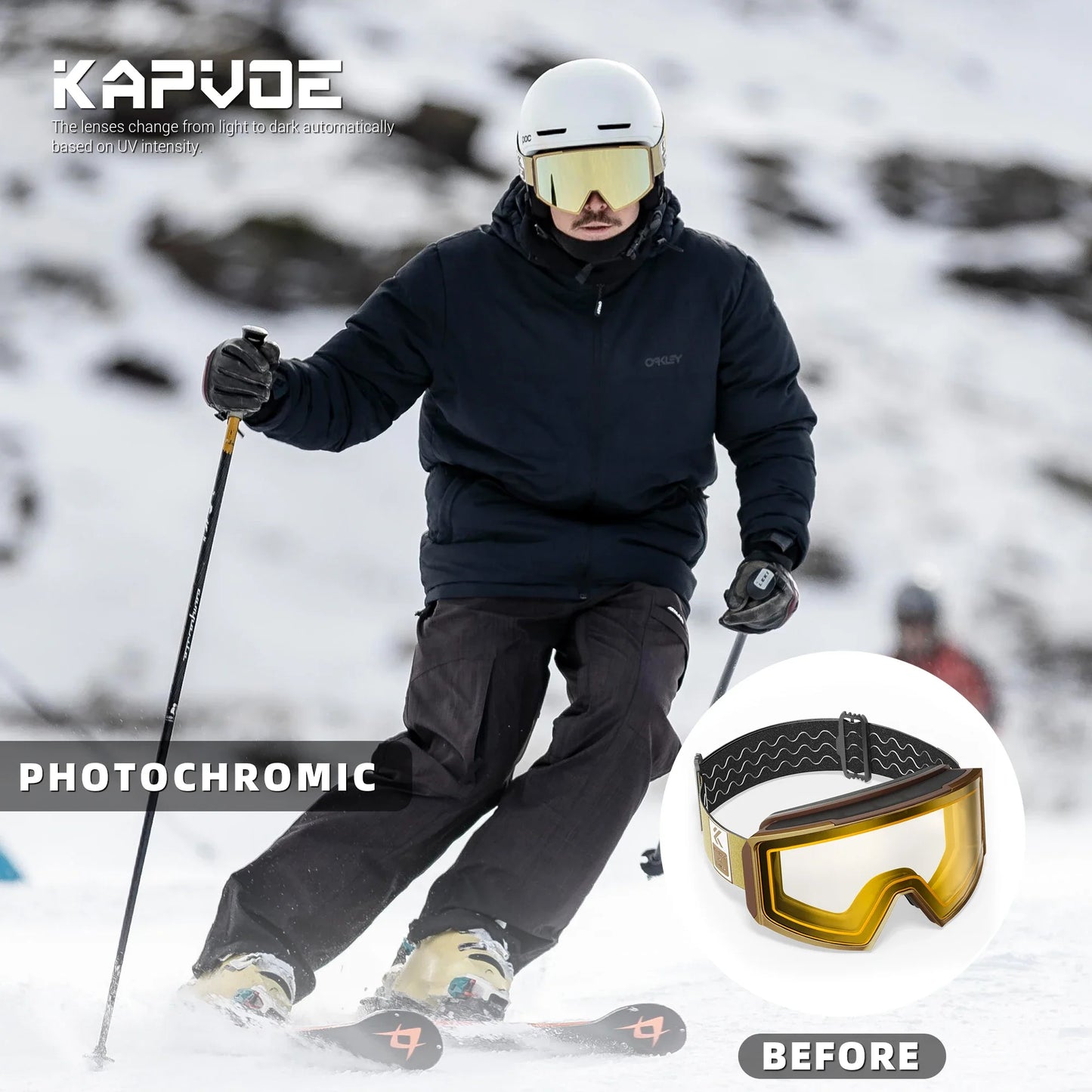 Kapvoe Winter Photochromic Ski Goggle Snow Anti-Fog Sunglasses Snowboard Mask for Men Women Eyewear UV400 Glasses Snowmobile