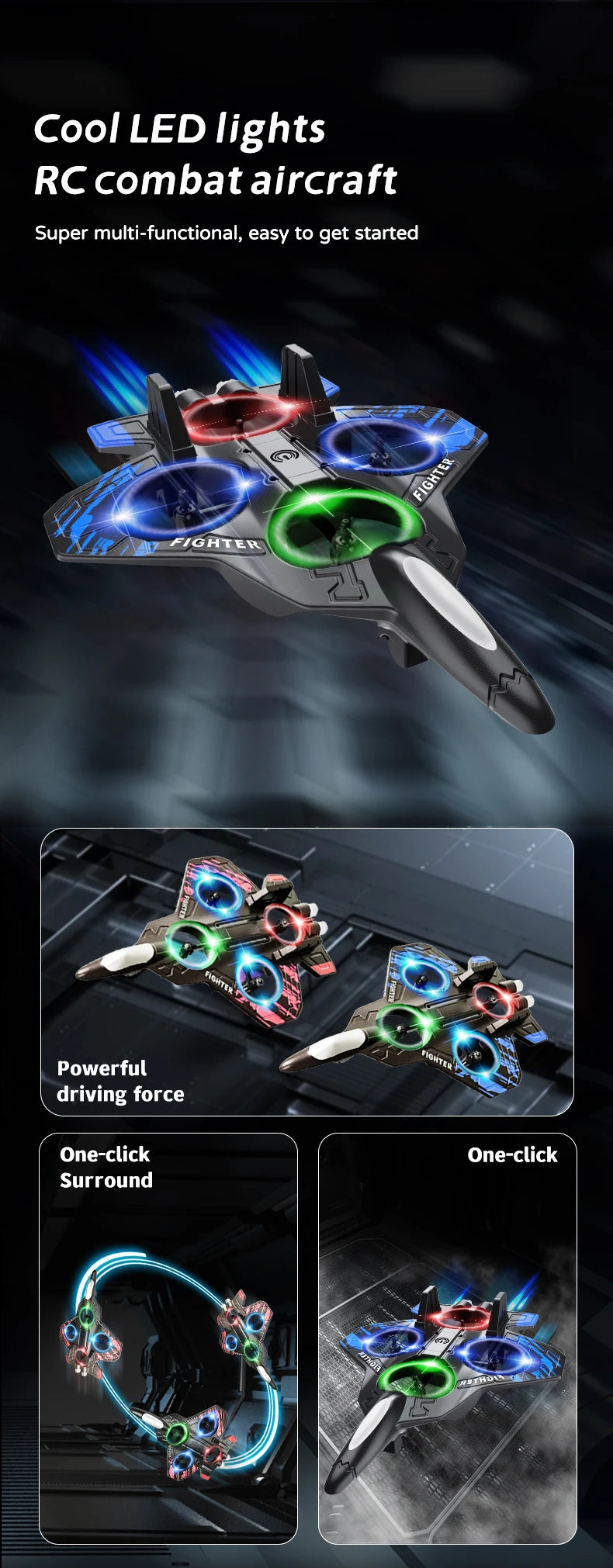 L101 RC Foam Airplane Mini Drone 2.4G Fighter Stunt Helicopter 360° Flip Remote Control Aircraft LED Colored Lights Quadcopter