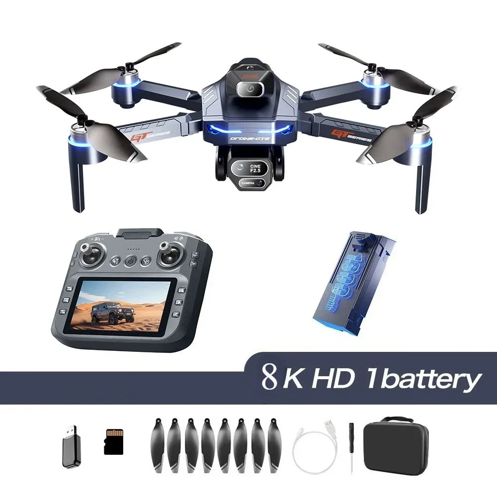 Drone 4K HD GT8 Camera Obstacle Avoidance Aerial Photography Brushless Drone with Screen Foldable RC Drone Quadcopter RTF